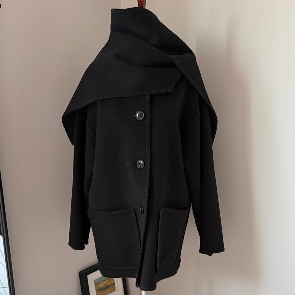 👘 Quince 👘 Double-Faced Merino Wool Scarf Coat Black S - Picture 10 of 16
